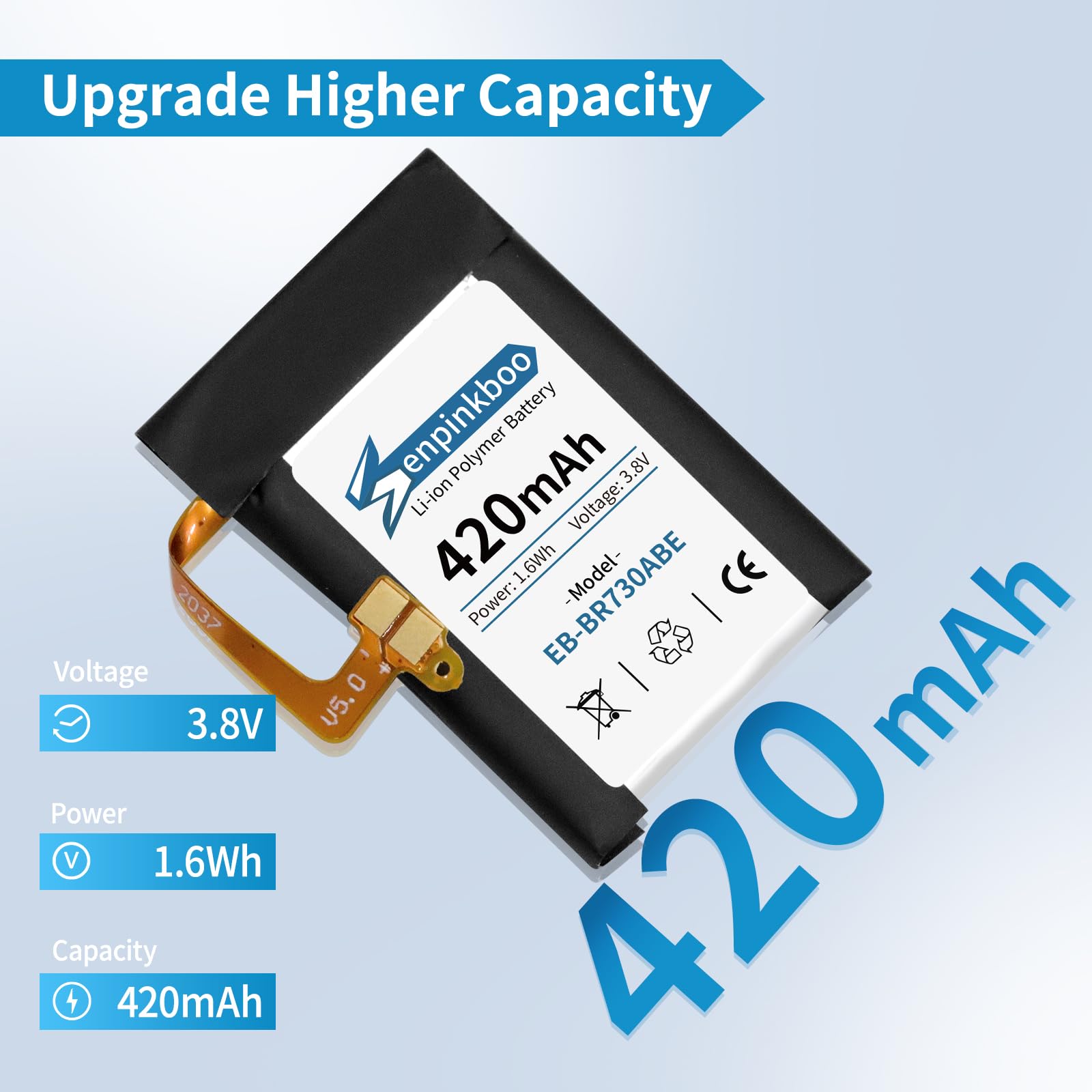 Senpinkboo for Samsung Galaxy Gear S2 Classic Battery Upgraded [420mAh] EB-BR730ABE Battery for Gear S2 SM-R730 S2 Classic SM-R735 Gear Sport SM-R600 Replacement with Repair Tool Kit+Screws