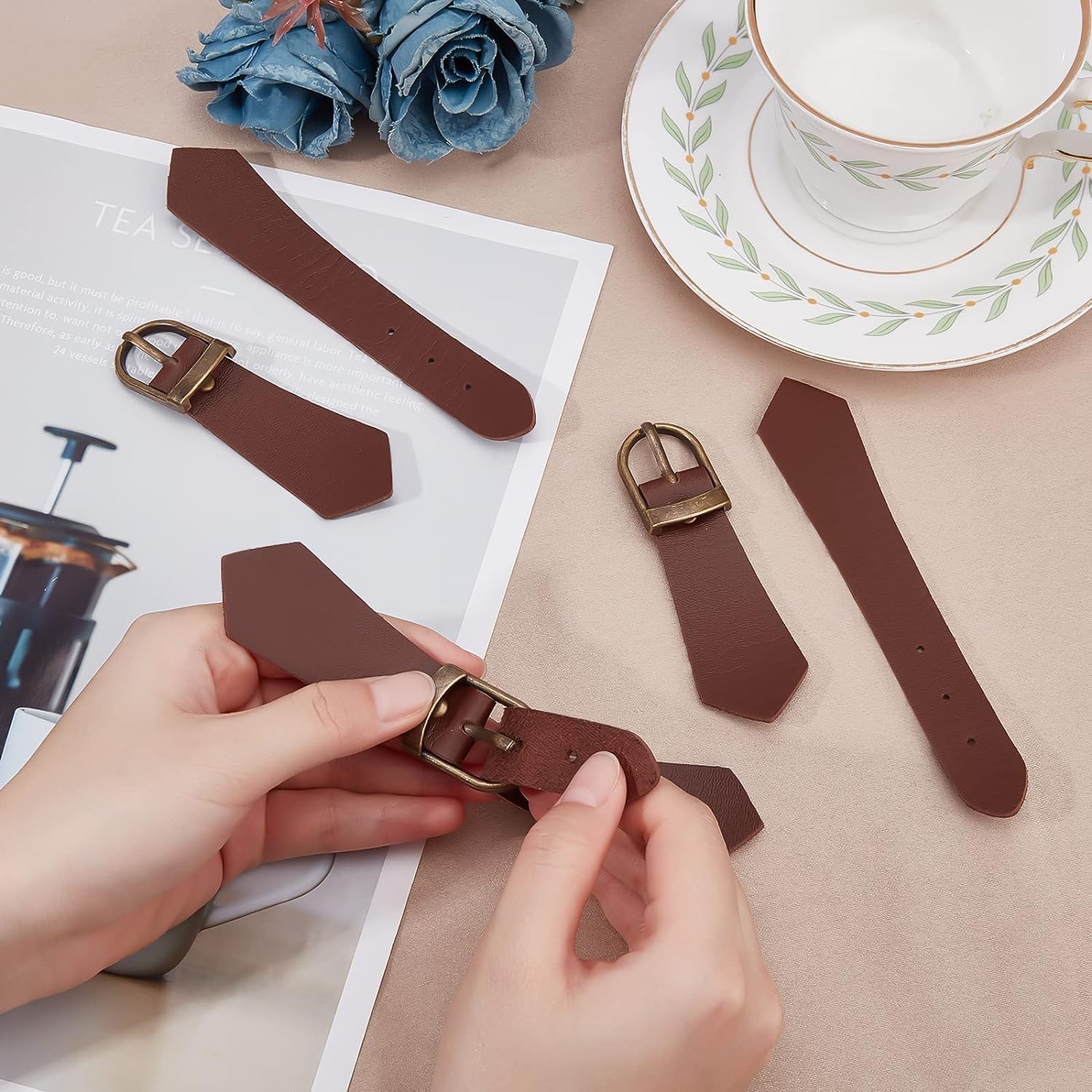 FINGERINSPIRE 6 Sets Leather Sew-On Toggles Closures Brown PU Leather Snap Toggle Sew On Duffle Jacket Buckle Metal Leather Clasp Fasteners Replacement Snap Toggle for Coat Jacket DIY Craft - Image 3