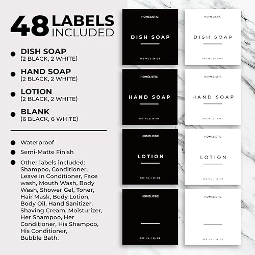 Miniatura 4 de Juego de 2 dispensadores de jabón de vidrio de lujo, elegantes botellas de vidrio con bombas negras mate, ideal para cocina y baño para jabón de