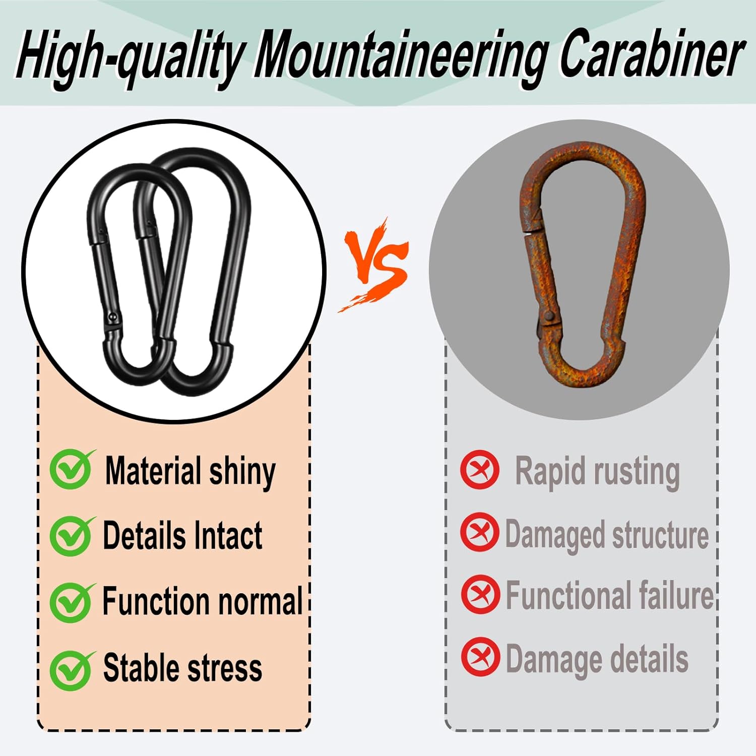 Black Carabiner, Heavy Duty Galvanized Steel Spring Snap Hook Carabiner Clips with 1350LBS Holding Capacity, Ideal for Outdoor, Hammock, Swing and Travel (20PCS M10 3.9Inch)