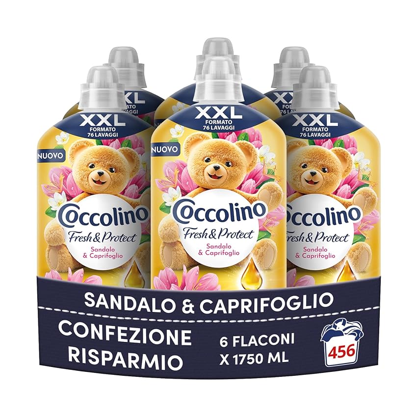 Coccolino Ammorbidente Concentrato Sandalo e Caprifoglio, Ammorbidente Lavatrice Intense Care con Tecnologia Pro-Fibre, Formato XXL Fino a 456 Lavaggi, 6 Pezzi da 1750 ml