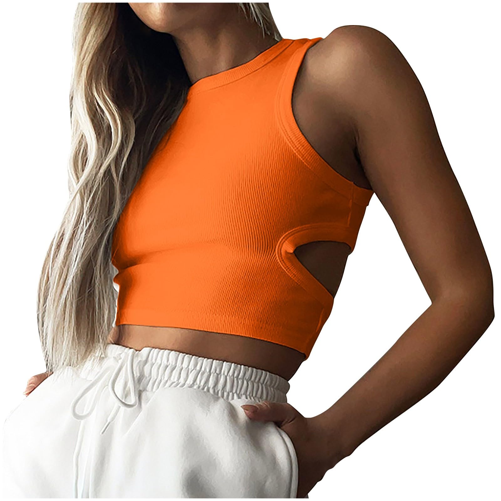 Cut Out Crop Tank Top Womens Ribbed Sleeveless Tank Racerback Sports Top Stretchy Workout Activewear Shirt 2026