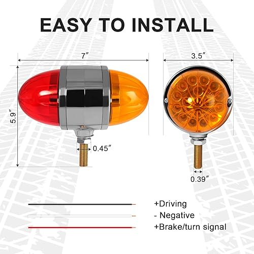 Miniatura 5 de Luz de guardabarros de doble cara, 34 LED de doble revolución rojo ámbar luces de sandía para semircamión, 2 luces traseras para remolque, remolque,
