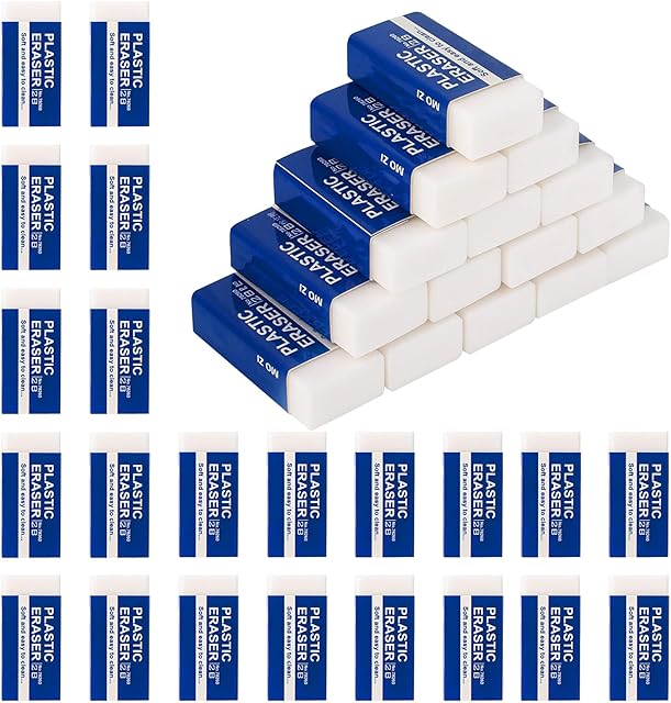 40Pcs White Plastic Erasers Soft 2B Eraser Plastic Pencil Eraser for School Home Office Sketches Paintings Fine Arts(4 * 2 * 1cm)