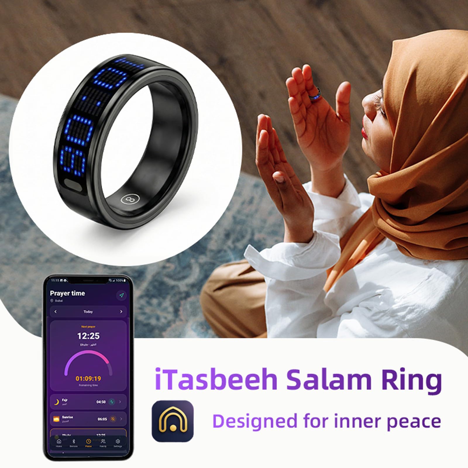 Contatore digitale indossabile con display touch, sincronizzazione dati benessere, custodia di ricarica per preghiera fitness adulti conteggio touch indossabile benessere dati app sincronizzazione