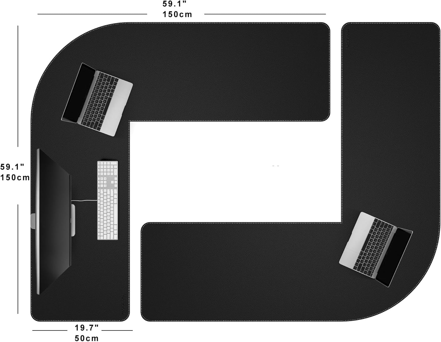 MAIDERN (59" + 59") x 19.6" Black Large L Shaped Desk Mat - Leather Gaming Corner Desk Pad for Office Computer