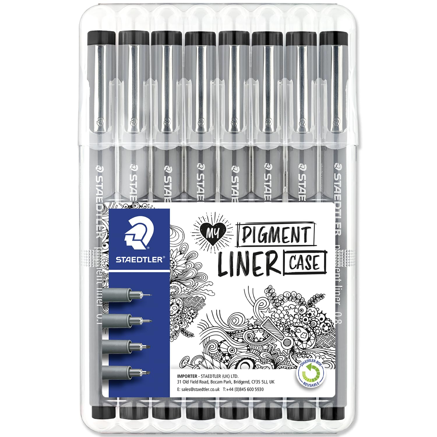 STAEDTLER 308 Pigment Liner Fineliner Pens, Black, 1 count (Pack of 8)