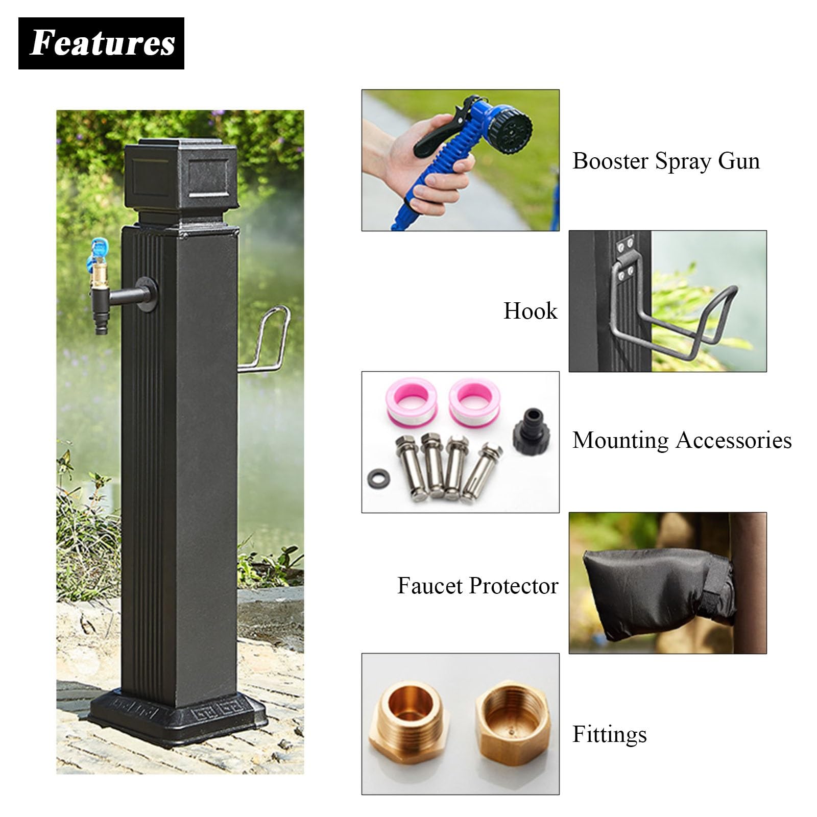 Colonne d'eau Jardin, Colonne d'eau autoportante, Colonne d'eau pour Robinet terrasse extérieure, Colonne Robinet Fontaine Cour avec Bec verseur et Support Tuyau, arrosage rétro antigel