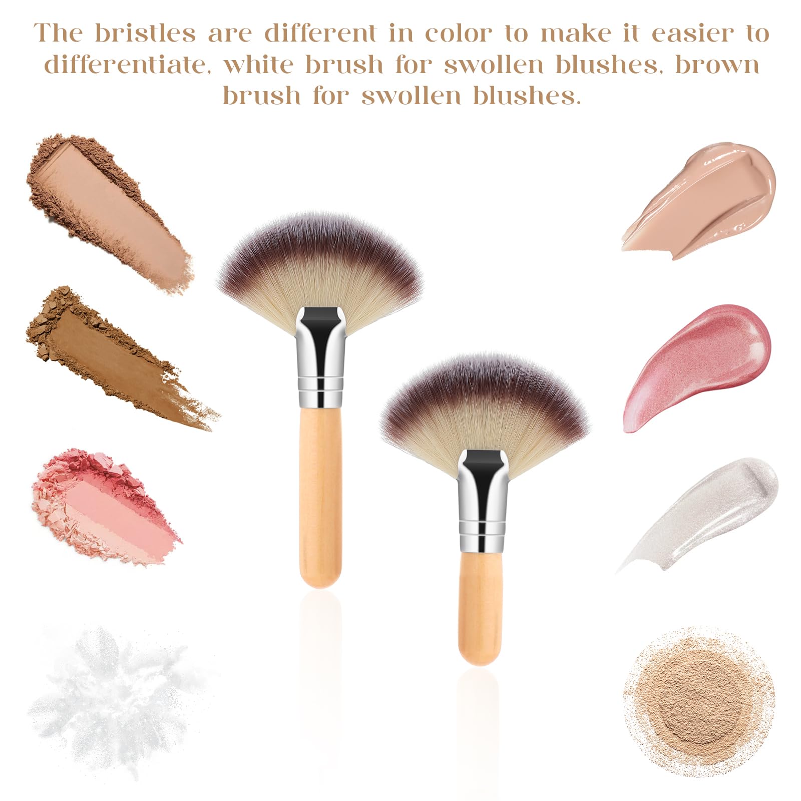 15 Stück Fächerpinsel Aus Nylon, Holzgriff – Für Gesichtspuder, Highlighter & Masken-Applikation