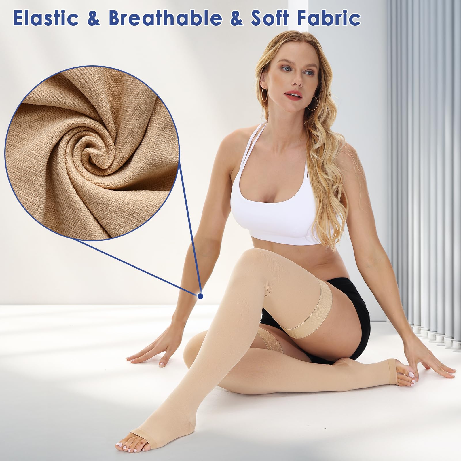 Beister - Medias de compresión médicas para hombre y mujer, 15-20 mmHg, con banda de silicona, clase 1, para varices, edema, DVT, vuelo