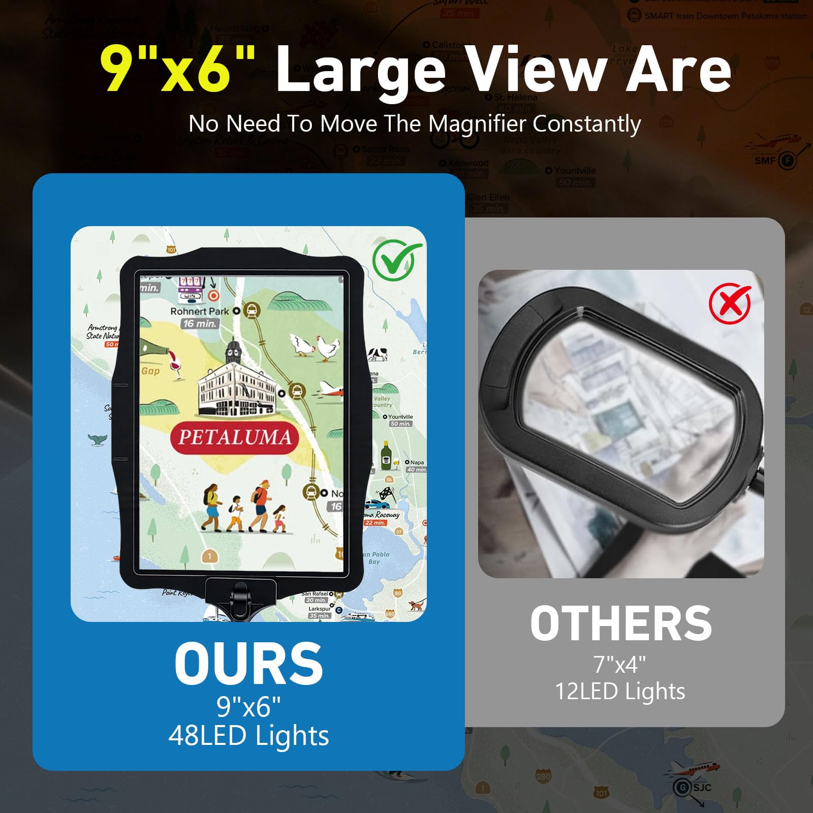 5 lupas recargables con luz y soporte, 3 en 1 con 48 LED ajustables, lámpara de lupa retráctil con cuello de cisne, para costura, manualidades, pintura, lupa de lectura con luz para personas mayores
