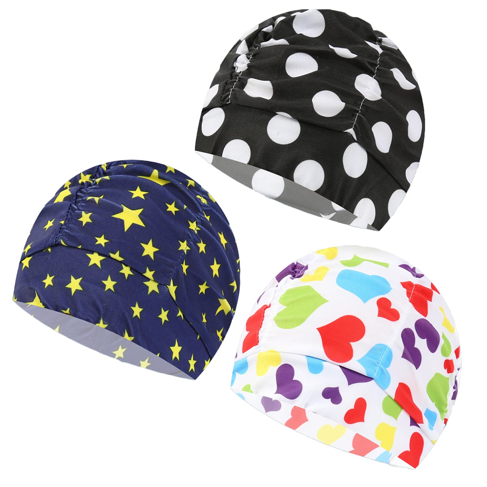 Women Nylon Swim Caps, Fabric Cloth Pleated Elastic Swimming Cap Bathing Cap Swim Hats for Thick Curly Long Short Hair,3 pcs