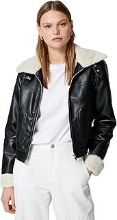 Peluş Detaylı Biker Ceket Suni Deri
