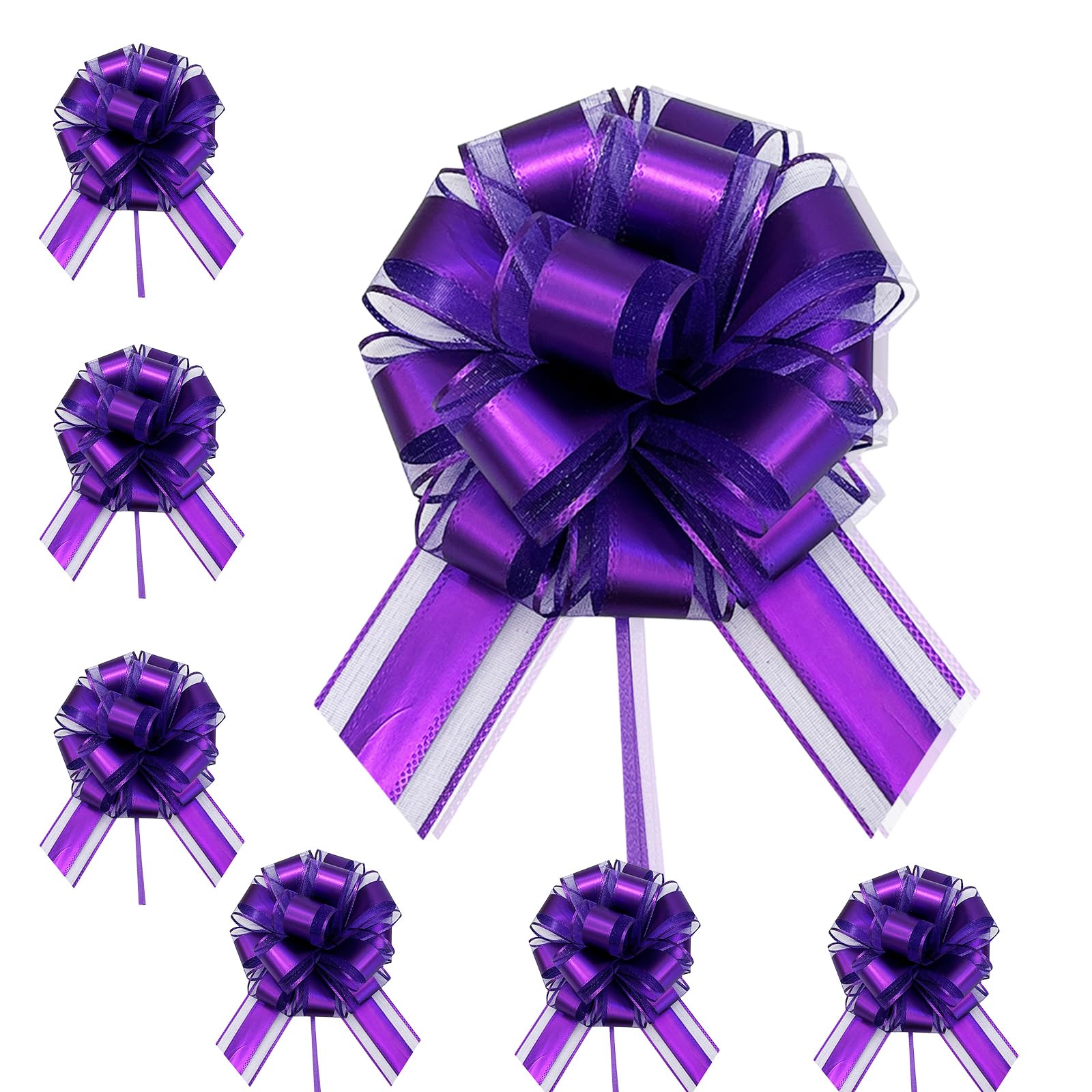 Aisszhao 6P 7in/5cm Large Pull Bows Gift Wrap Bows for Gift Wrapping,Purple Pull Bow Ribbon for Present Wedding Car Gifts Basket,Christmas Pretied Gifts Wrapping Bow for Flower Wedding Birthday Decor — image 1