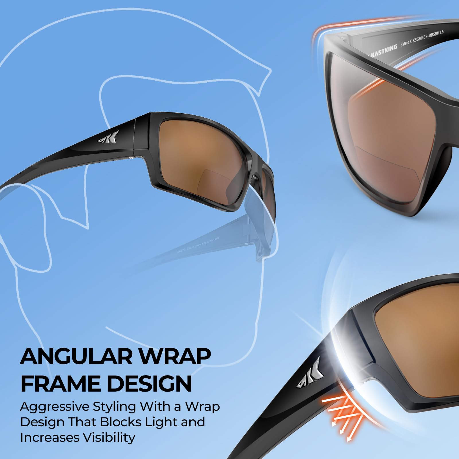 KastKing Estero Polarized Sunglasses,Bi-Focal x1.5x2.0x2.5 Magnifications,Wrap Frame Sport Reader Sunglasses for Men&Women