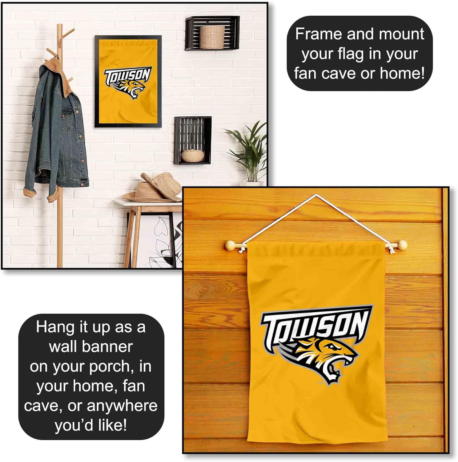Towson Tigers Gold Garden Flag Double Sided Banner - Image 5