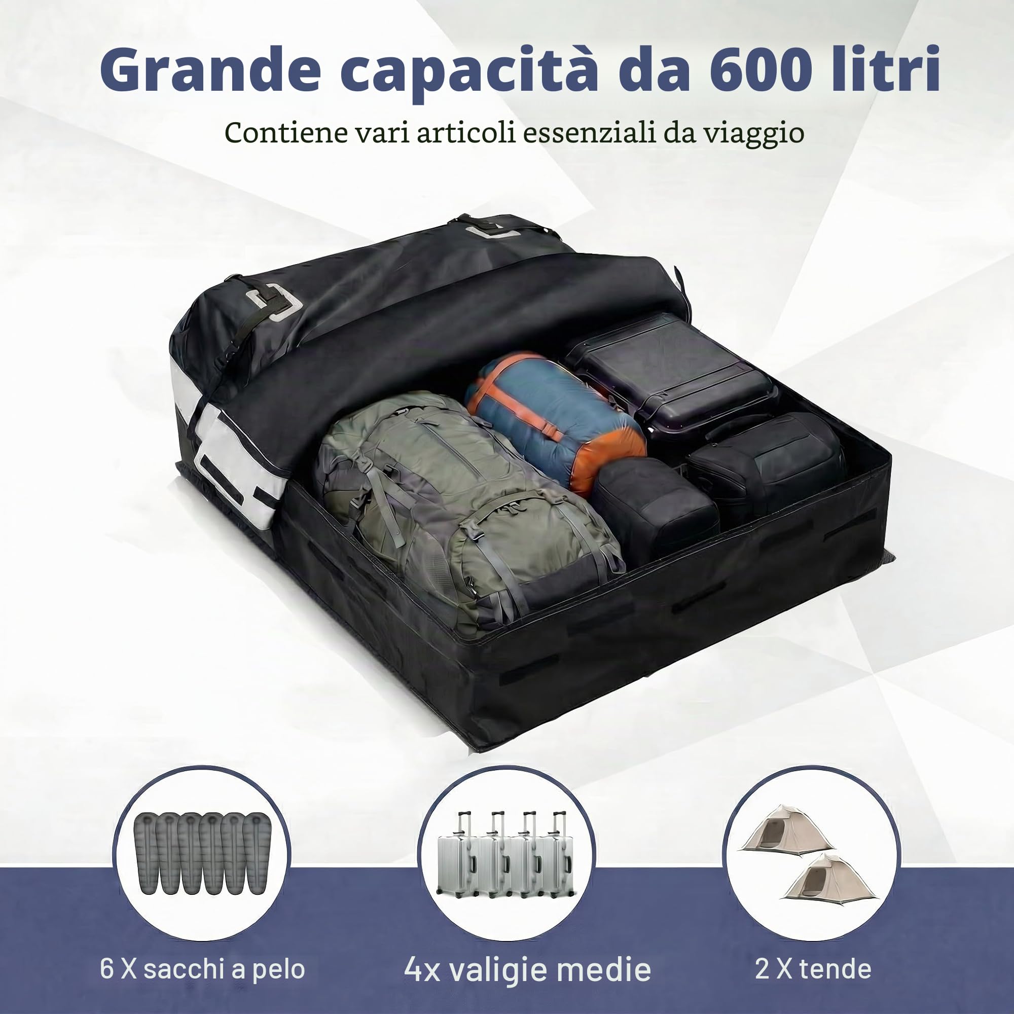 SOARS Box Tetto Auto, Portapacchi Auto Tetto Impermeabile, Antiscivolo e Rigido, per Veicolo con o senza Barre, con Chiusura e Striscie Riflettenti (600 L,Grigio)