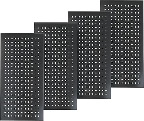4 paquetes de paneles de tablero de clavijas de metal de 24" x 12" en negro, tablero de clavijas de acero resistente para organizador de pared,
