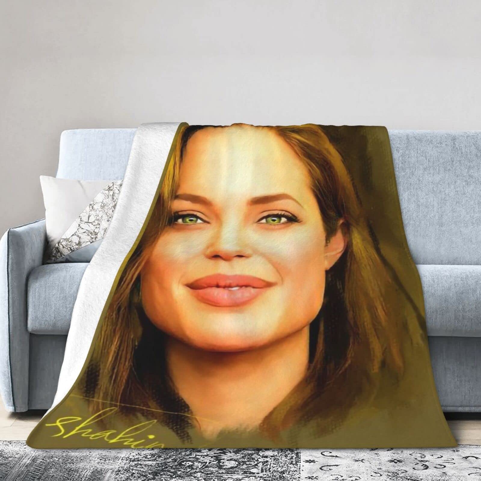 YINGD Angelina Actor Jolie Fleece Throw Blanket Lightweight Plush Fluffy Warm Soft Cozy Blankets Air Conditioner Blanket Perfect For Bed 150CM X 125CM