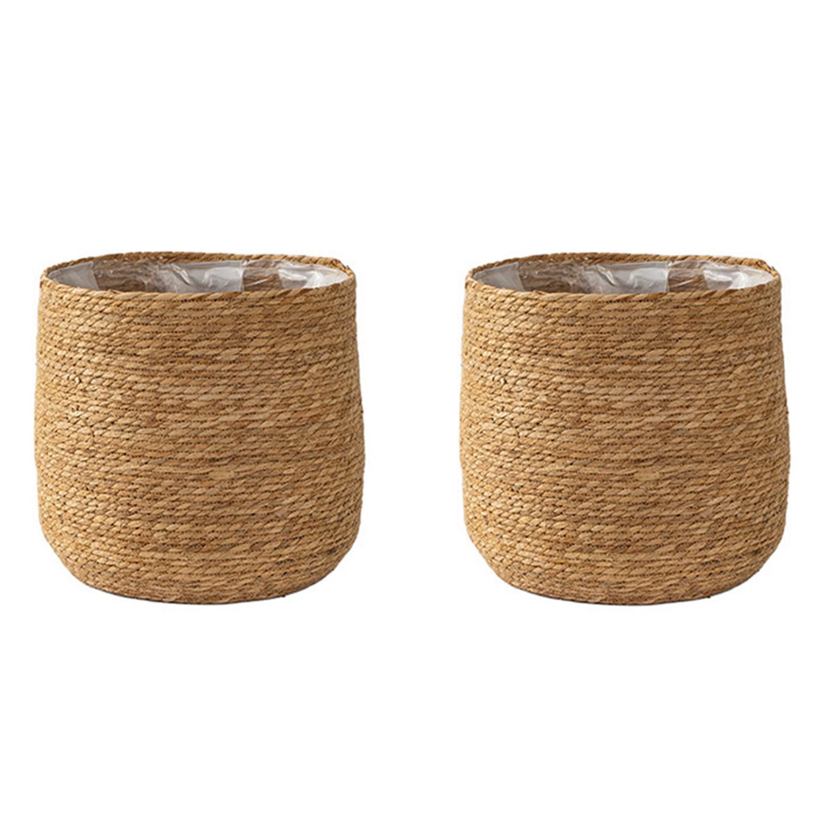 cdymrl 2X Seagrass Flower Pot - Woven Plant Pot - Decorative Plant Basket with Plastic Film Insert in Boho Style S