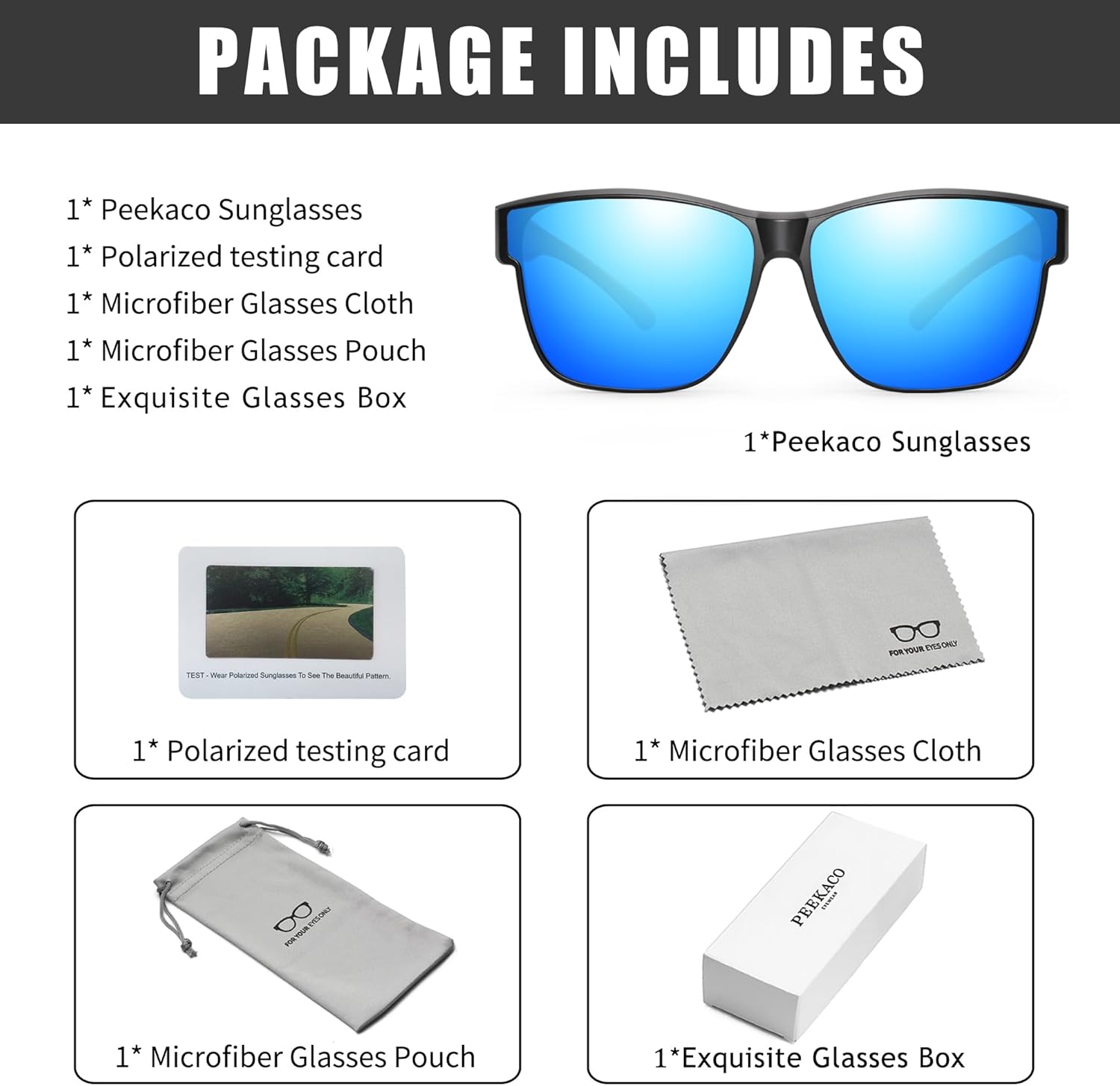 Polarized Sunglasses Fit Over Glasses for Women Men, Oversized Square Summer Shades UV400 Protection - Image 7