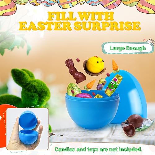 Miniatura 5 de ROSAUI Huevos de Pascua rellenables de 3.5 pulgadas, 36 huevos de plástico vacíos – 6 colores brillantes – Caja de regalo de dulces y sorpresas –