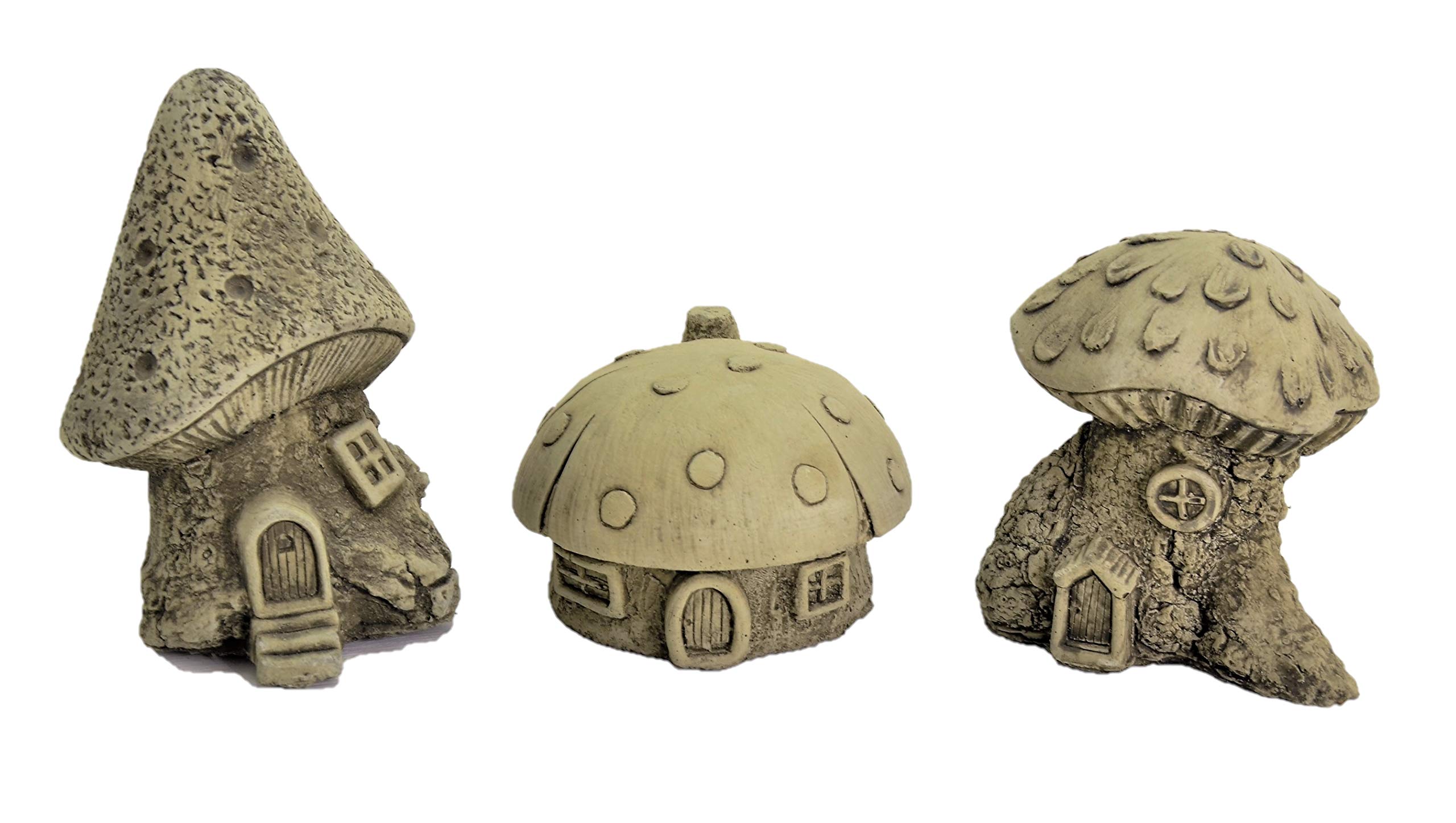 Fairy Mushroom House-Set of 3-Fairy Garden-Garden Ornament-Fairy House-Stone