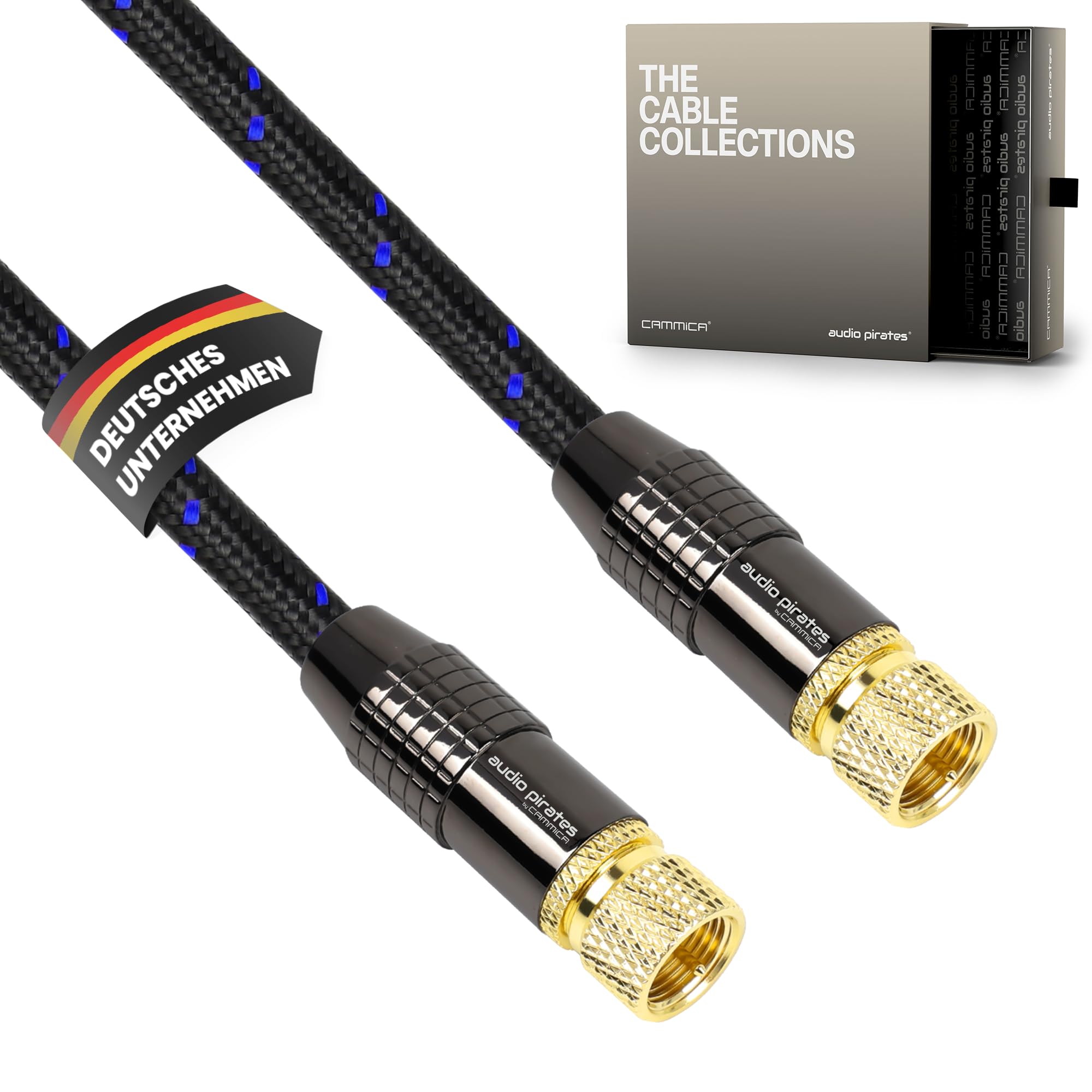 audio pirates Cavo coassiale RG6 - Cavo SAT con connettori F dritti - Cavo satellitare coassiale a doppia schermatura con diametro di 7 mm - Cavo antenna, cavo coassiale nero/blu (confezione da 2 - 10