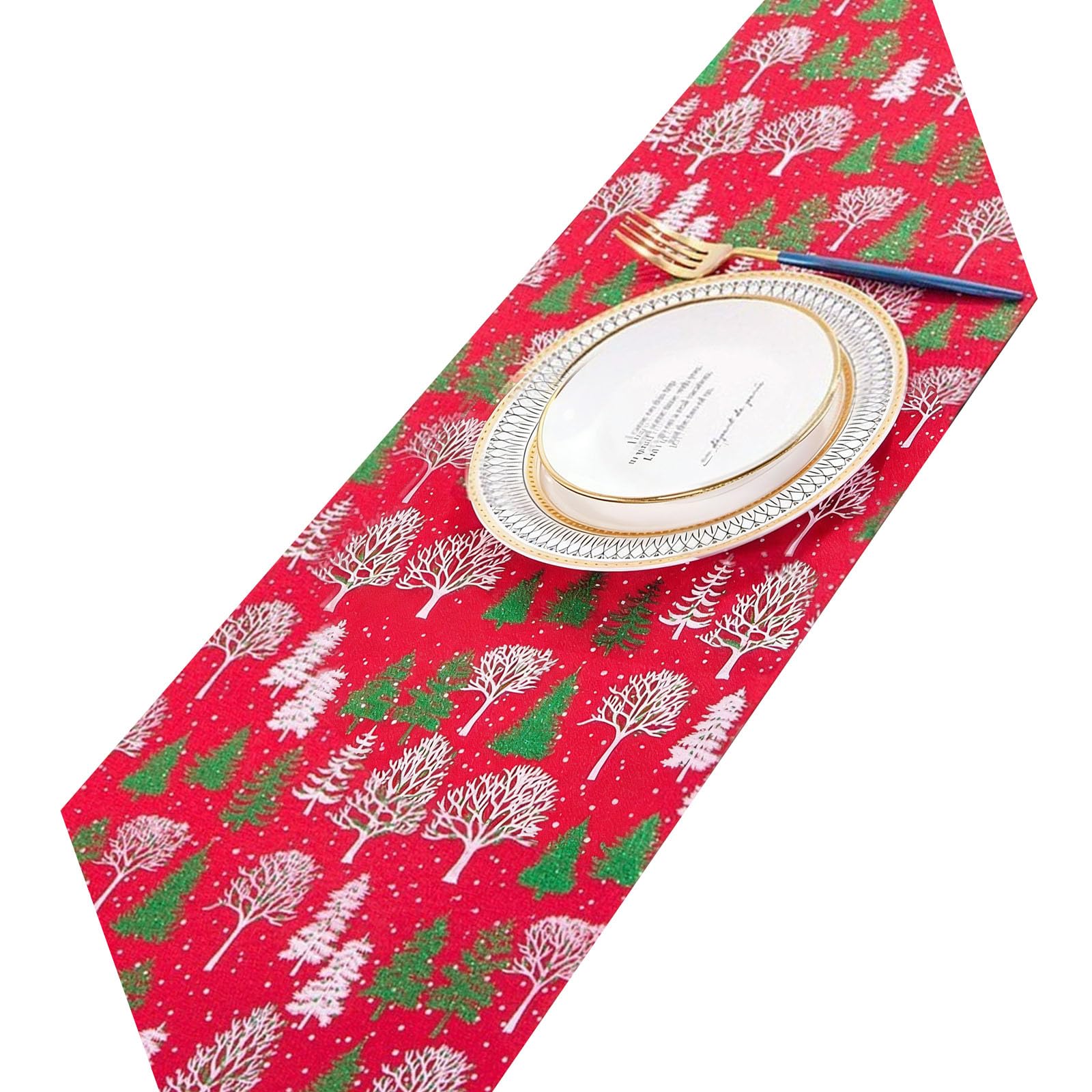 Buxuaaaa Sturdy Linen Tablecloth Christmas Theme Gold Print Multi Purpose Home Dining Accessory Holiday Table Runner