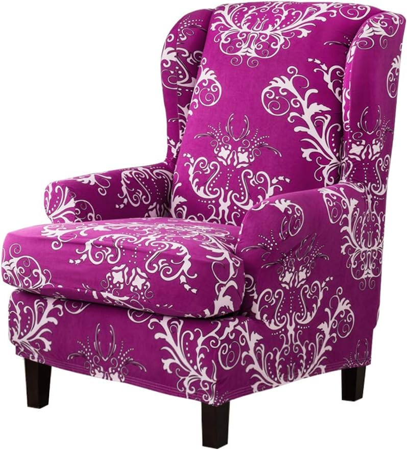 TIKAMI Wing Chair Slipcovers 2-Piece Spandex Stretch Sofa Covers with Arms Printing Pattern Fabric Furniture Protector(Amaranth Pattern)