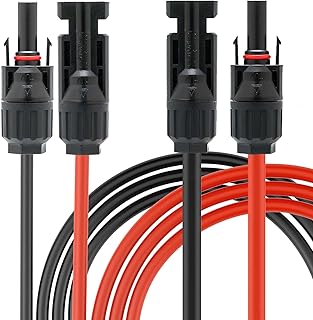 MC4 Cable MC4 Solar Panel Connect Cable 20FT 10AWG Solar Extension Cable 20FT Solar Cable，10 AWG Solar Wire with 2 Pair of Solar Panel Connectors(20FT Red + 20FT Black）