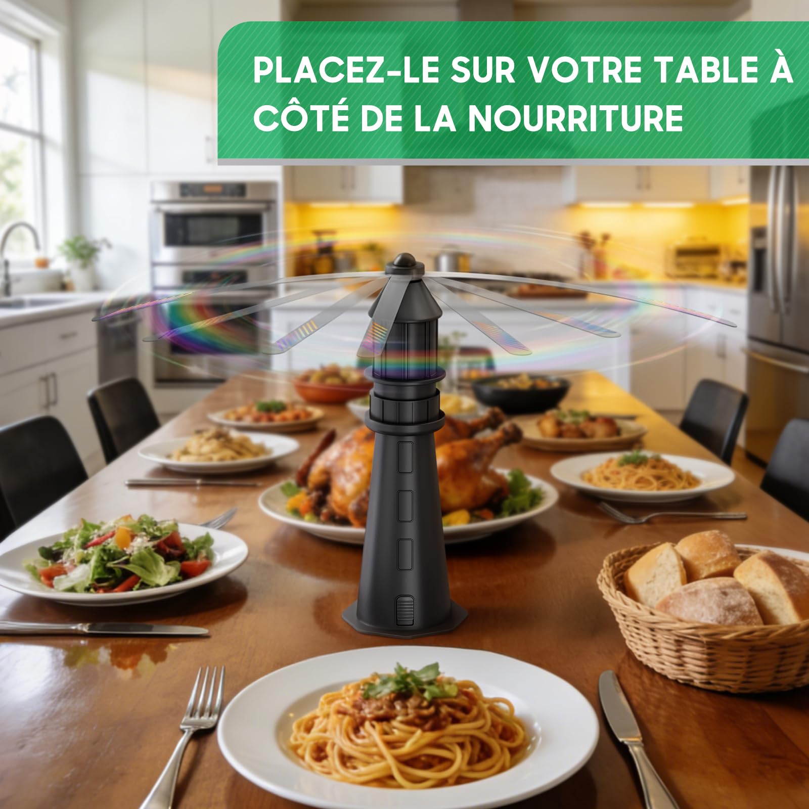 Ventilateur Anti, Mouche de Table avec pales holographiques, Suspendu pour intérieur/extérieur, Chasse-Mouches Portable pour Camping, Jardin, terrasse, Piles Non incluses - 4Pcs