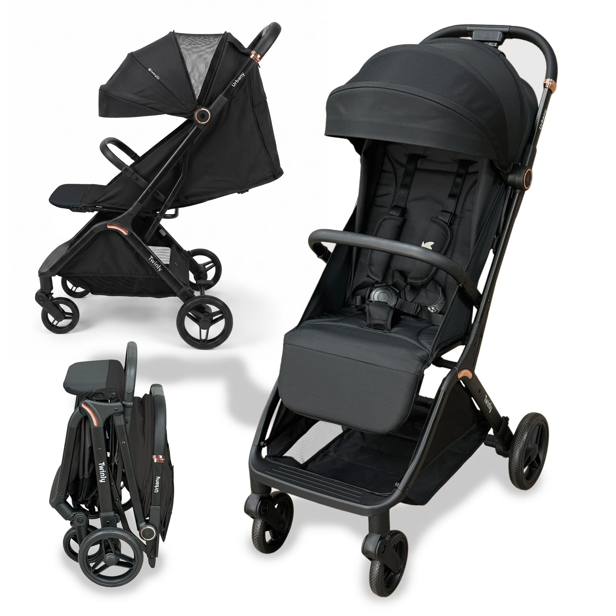 Twinly Silla de Paseo Ligera y compacta hasta 22kg Autofold - Urbany, Negro