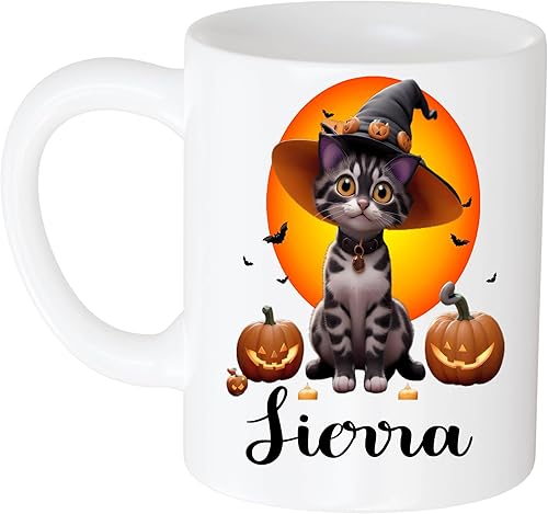 Miniatura 1 de Personalized Halloween Name Love Sierra Personalized Halloween Cat Mug with Name, Personalized Gift, Names, 11 Oz Halloween Mug, Ceramic 11oz White
