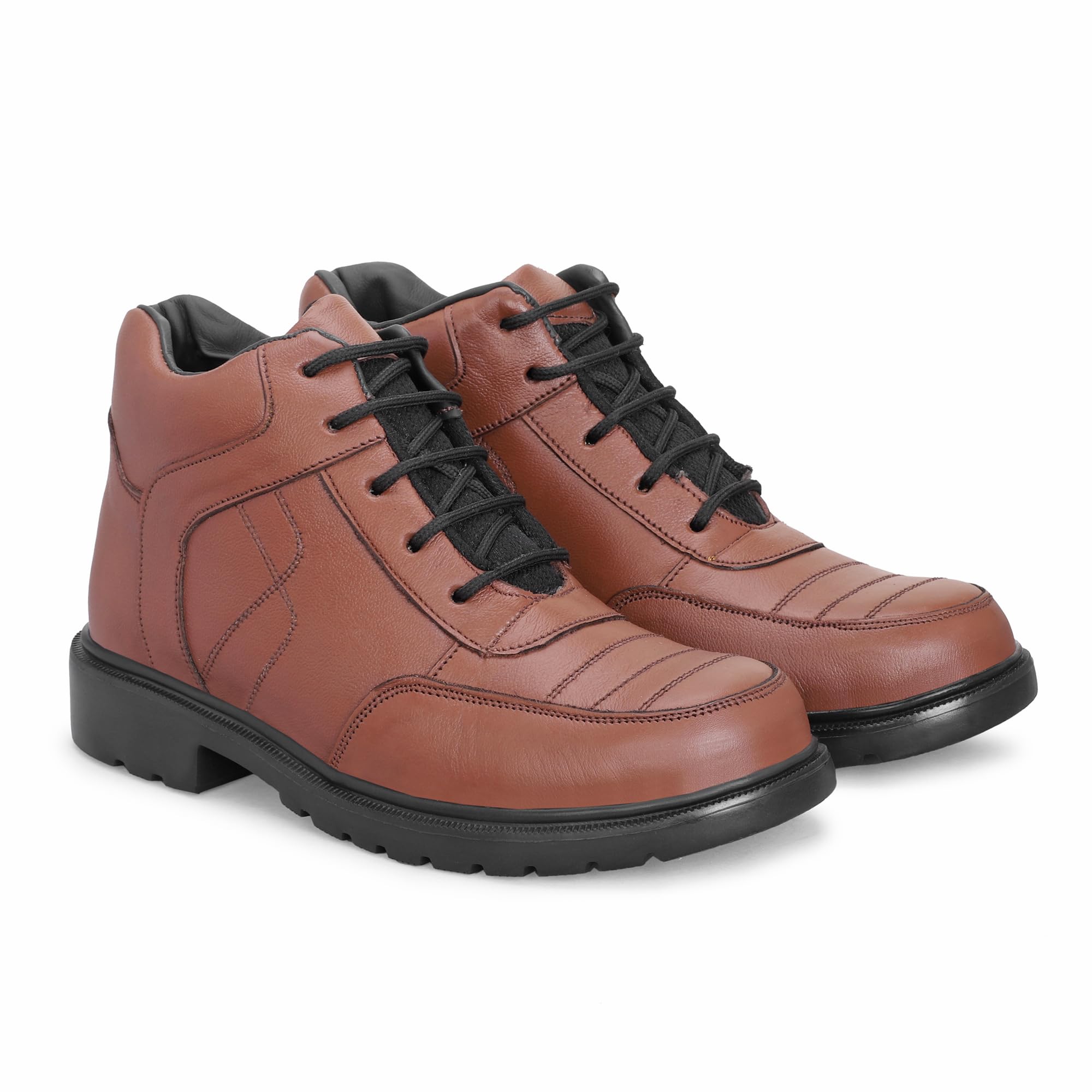 Phylon Sole Safety Boot Shoes for Men's| Stylish Look| Genuine Leather with Non Slip Outsole & Fibre Toe| Comfortable and Waterproof| Weight 600 gram| Boot Shoes Black and Brown-image-0
