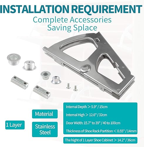 Miniatura 10 de PHITUODA Bisagras de gabinete de 3 capas para zapatos, accesorios de repuesto de acero inoxidable para cocina, sala de estar, 1 par