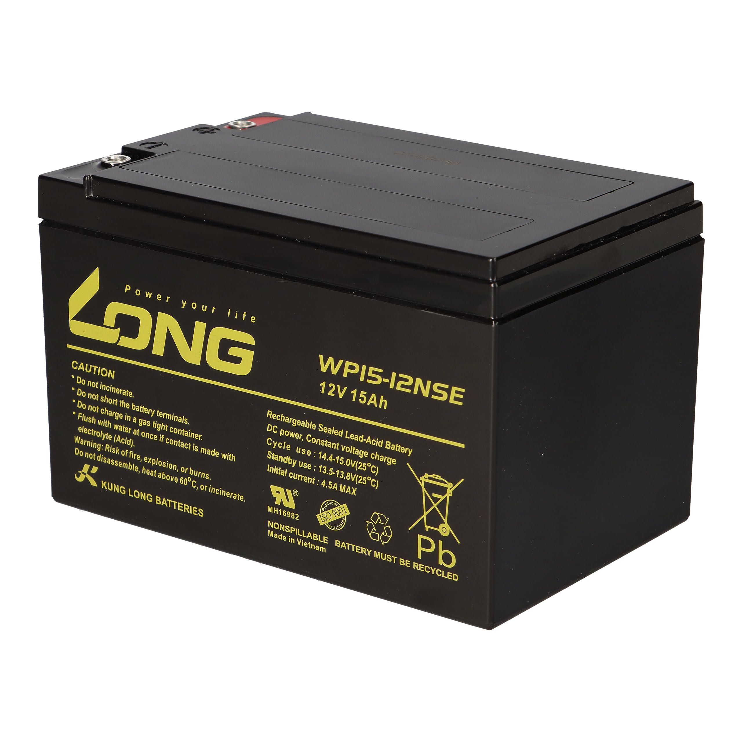Akku 12V 15Ah Pb Batterie Bleigel WP15-12NSE Zyklenfest Kompatibel 12Ah 13Ah 14Ah 16Ah Bleiakku AGM 6 DZM 12 U.a.