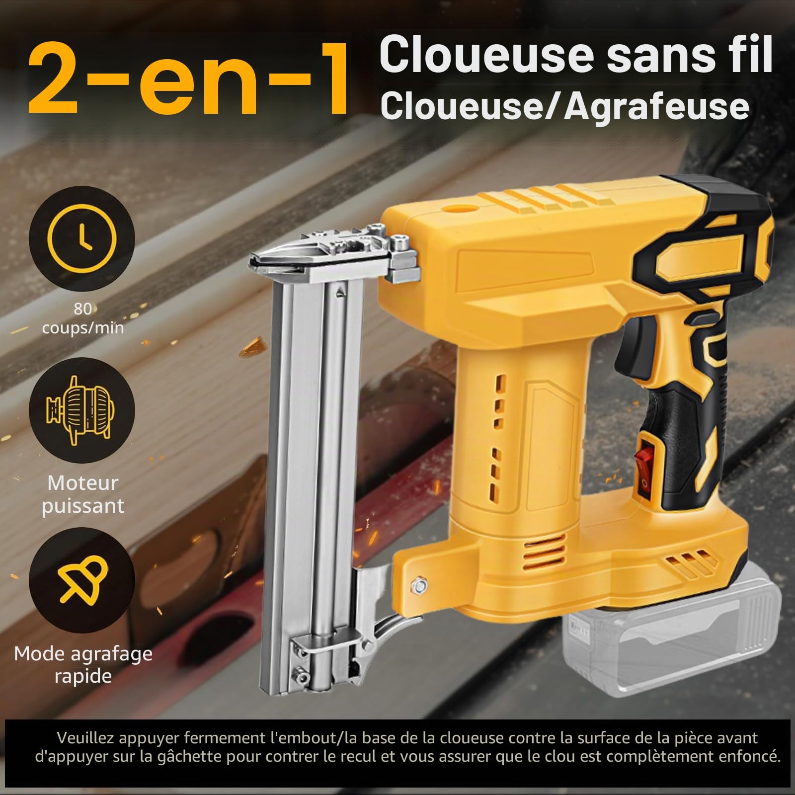 Pistolet à ongles sans fil 2 en 1 pour batterie Dewalt, cloueuse électrique Brad 18GA avec 1000 agrafes à clous 2 modes, 80 coups/min, pour menuiserie, tapisserie