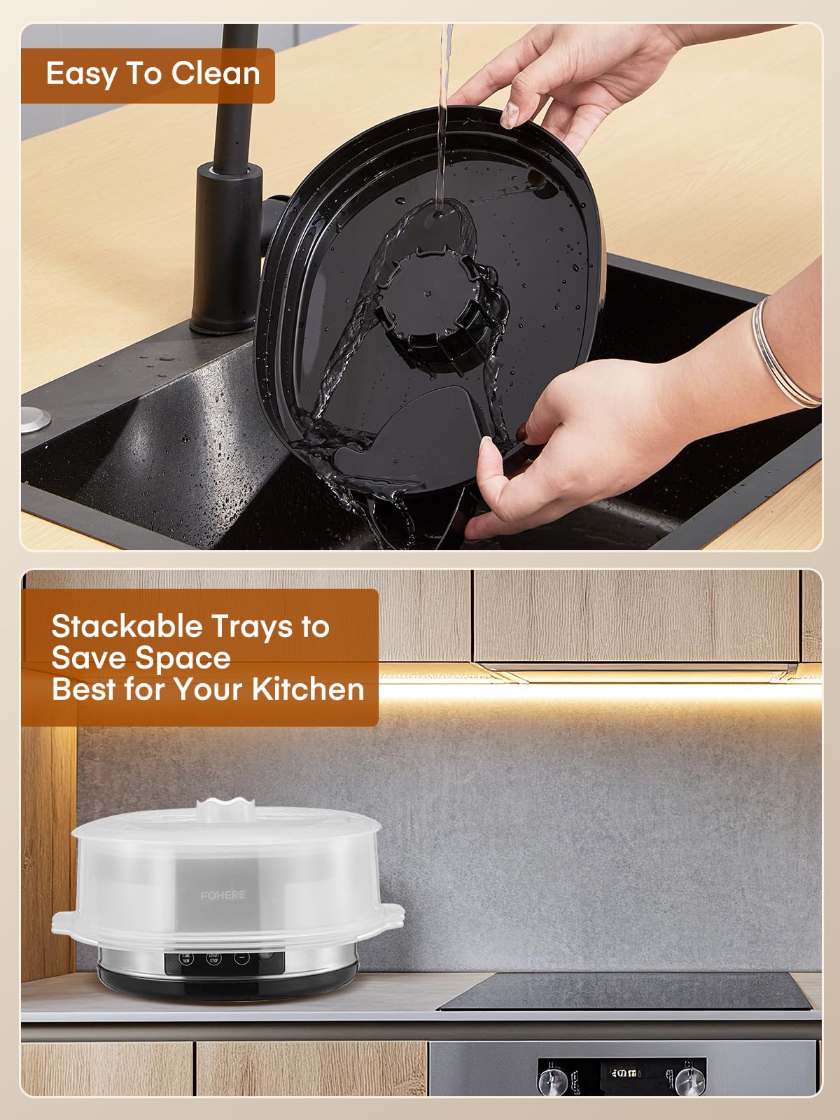 Vaporizador de alimentos para cocinar, vaporizador de verduras de 13.7 cuartos de galón con cestas apilables de 3 niveles sin BPA, olla de vapor eléctrica de 800 W, temporizador de inicio de 8
