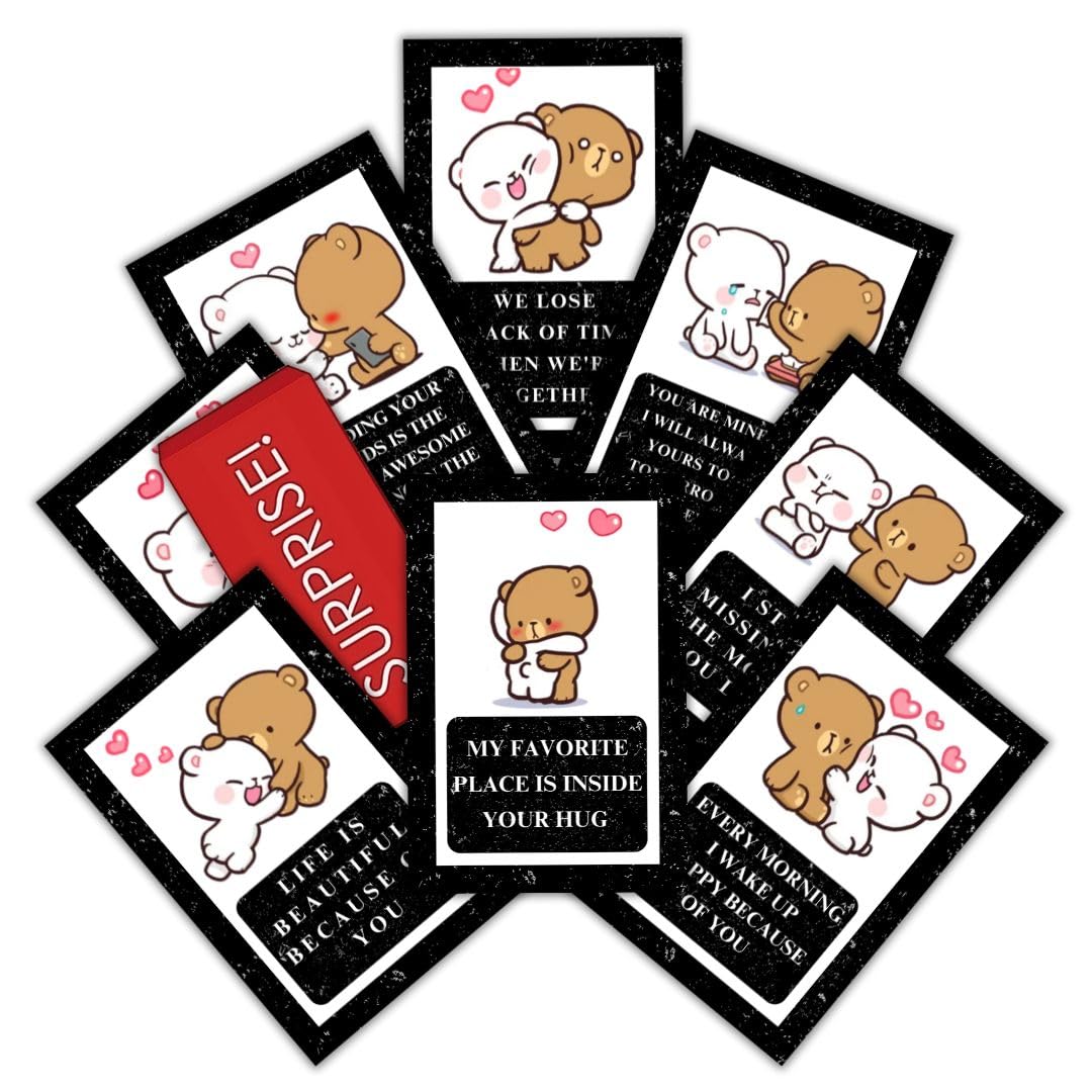 Romantic Love Notes Teddy Bear Cards - Set of 8 Cute Greeting Cards with Red Envelopes | Perfect for Birthdays, Valentine's, Anniversaries & Long-Distance Love Surprises | Gifts for Him & Her