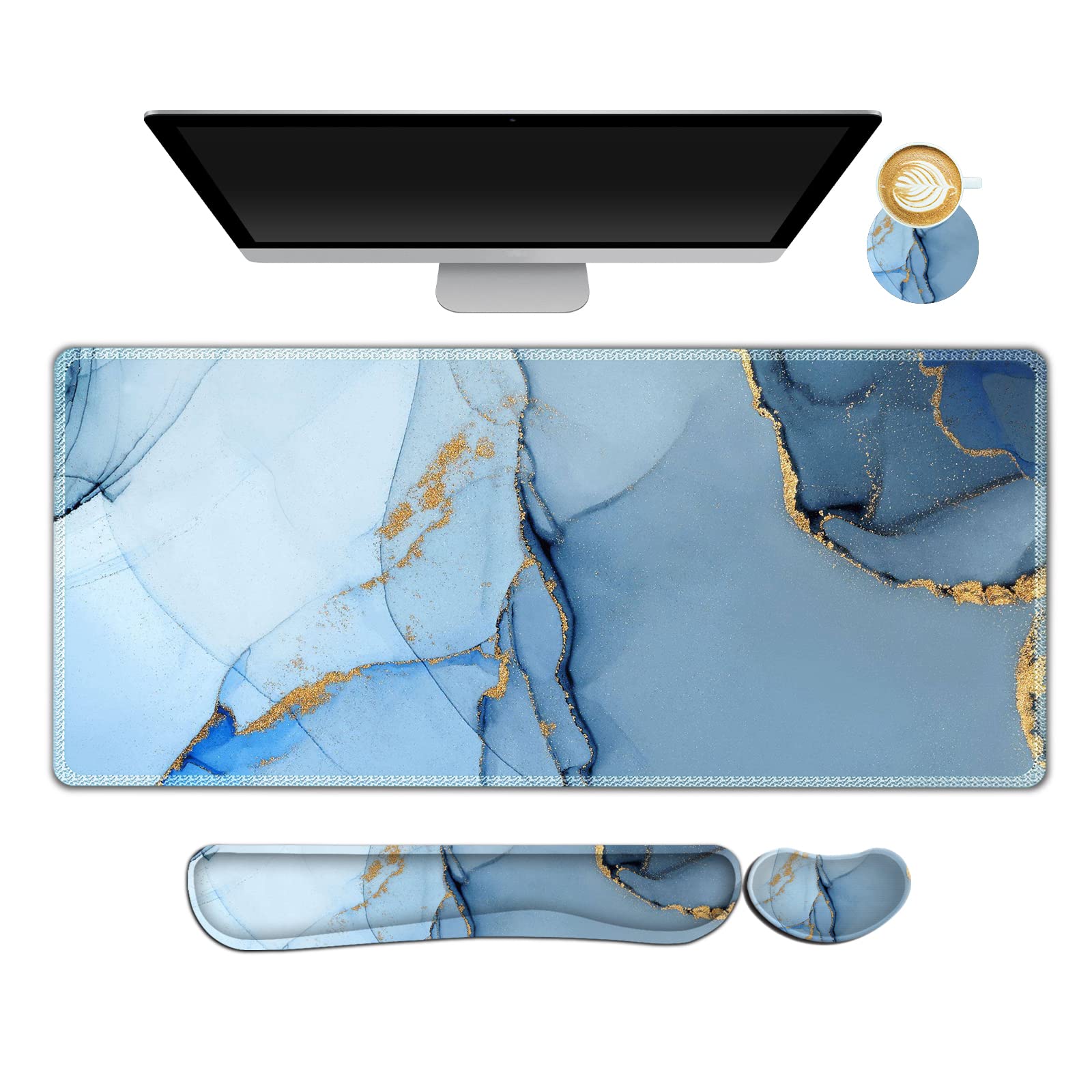 AIMSA Large Gaming Mouse Pad Set Blue Marble