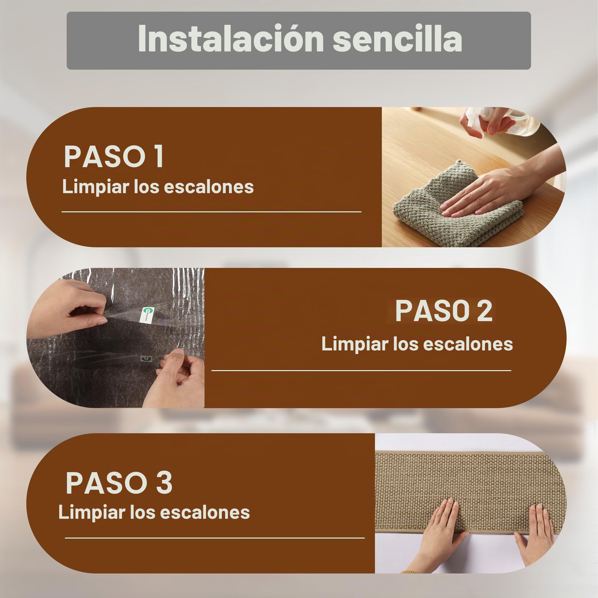 Antideslizantes para Escaleras, 20cm*76cm 15pcs, Alfombra Antideslizante, Alfombrillas para Escalones Interior, Lavable, Reutilizable, Beige
