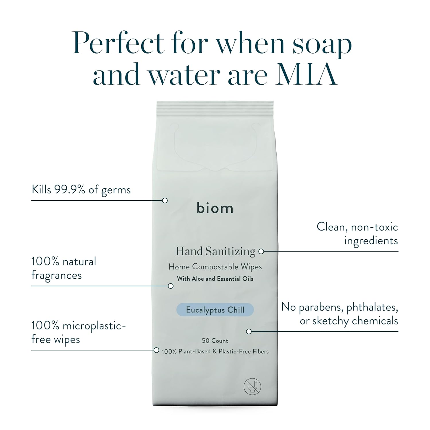 Biom Hand Sanitizing Wipes Starter Kit - 4pk(200 Total) Eucalyptus Scent Wipes + Refillable BPA-Free Dispenser-Biodegradable, All Natural, Plant-Based, Non-Toxic Wet Wipes with Aloe for Soft Skin