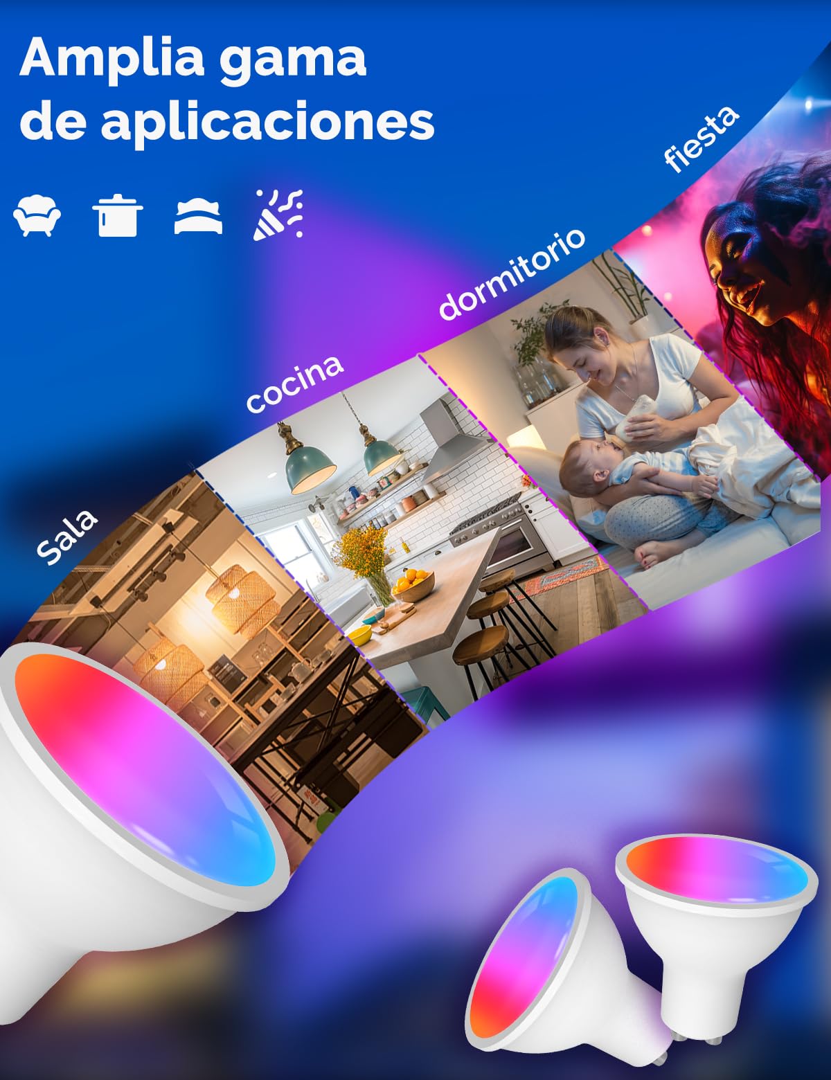 MOES Bombilla Inteligente Led gu10 Wifi y Matter, RGB 2700K-6500K Regulable Calida/Blanco Frio, Compatible Con Alexa/Google Home,Apple HomeKit,Smart Things, Paquete de 4