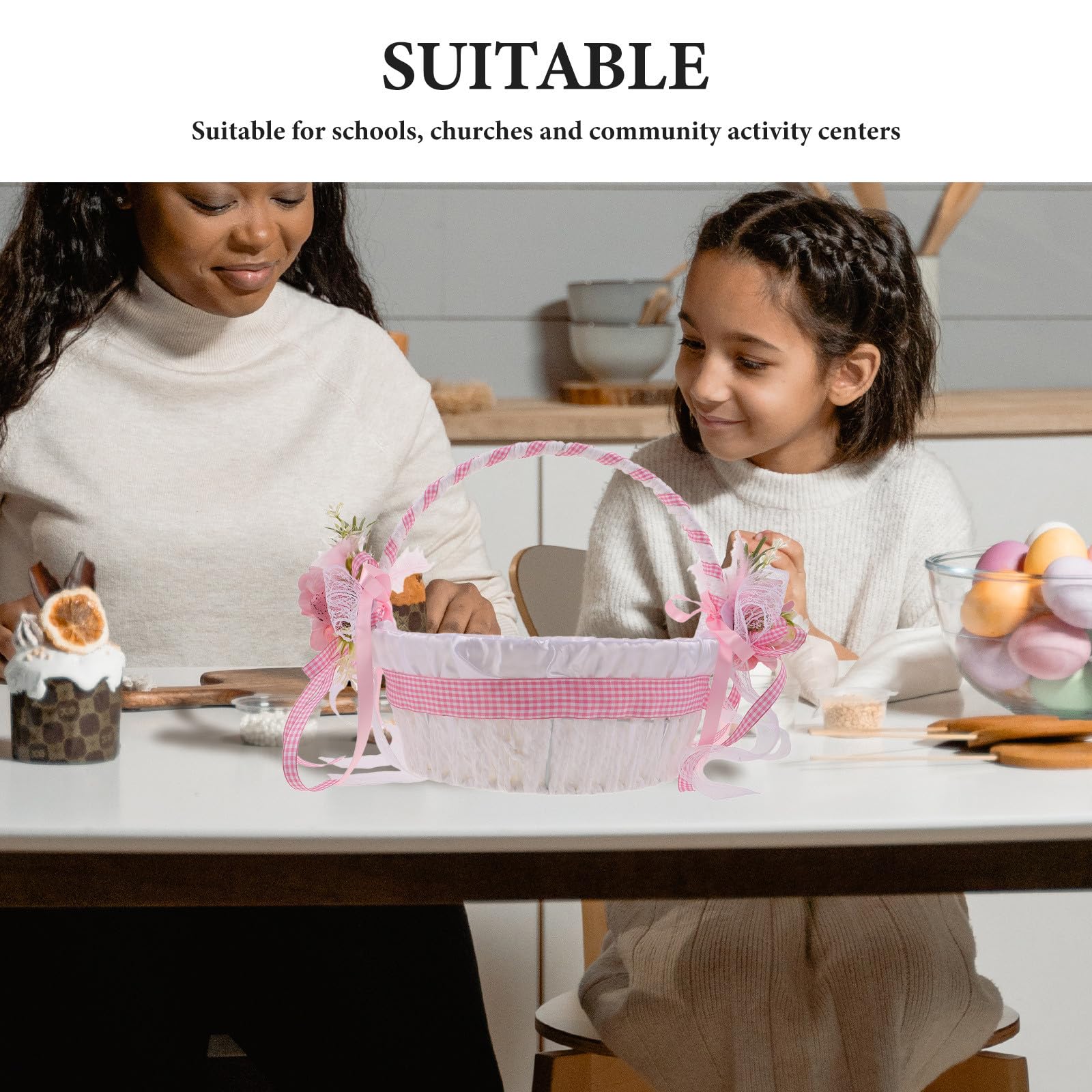 Panier de Pâques - Panier de demoiselle d'honneur avec anse - Sacs fourre-tout tressés pour œufs et bonbons, rangement pour jouets de bain et jouets d'enfants