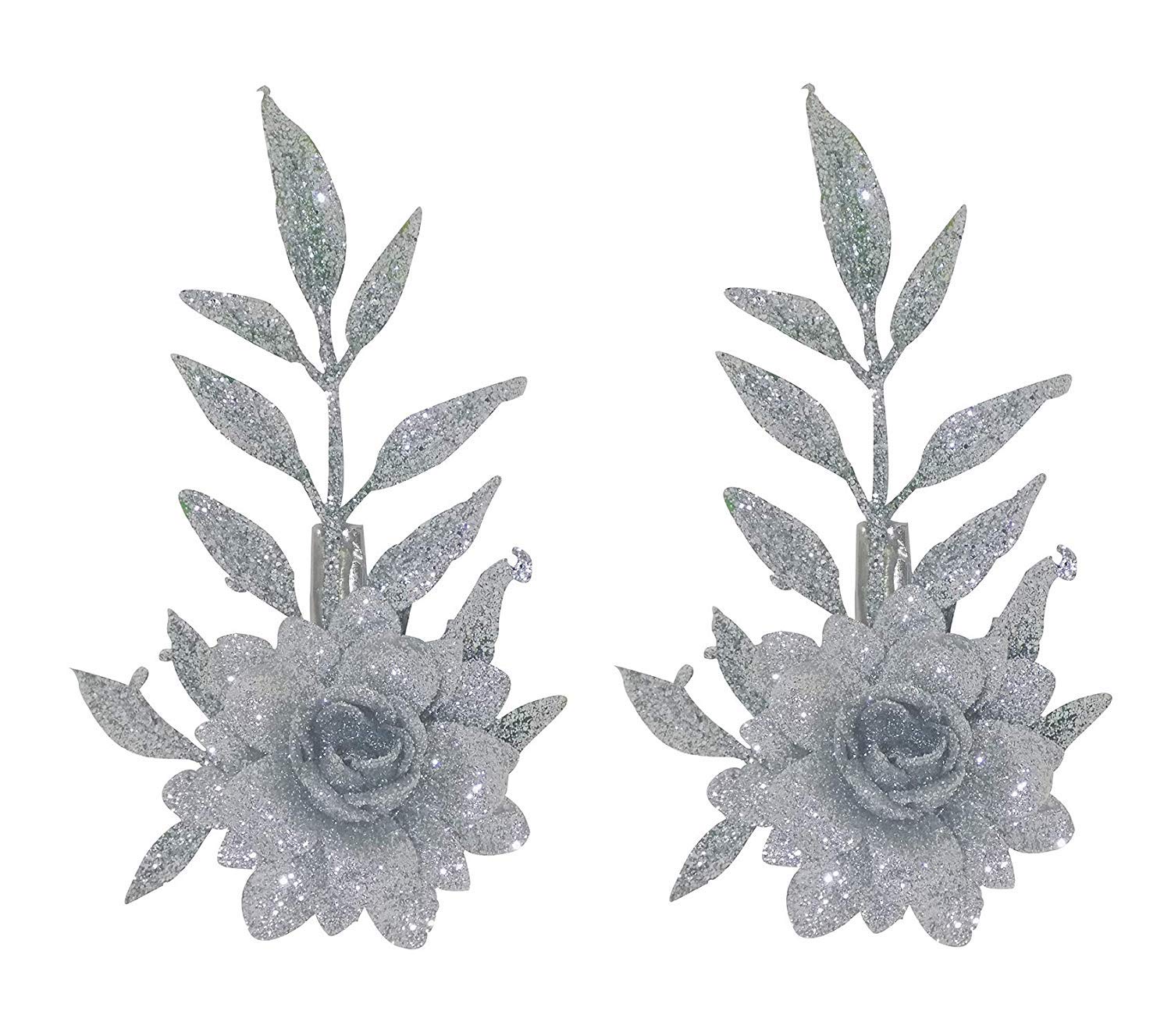 PrimeGlitter Flower Hair Clips For Women And Girls For Wedding Party Hair Accessories Hair Clips Set Of 2, Silver, Pack Of 1