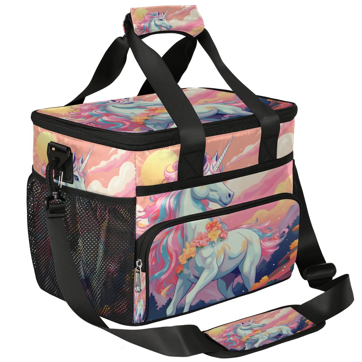 Unicorn Insulated Picnic Backpack Lunch Box for Women Men Picnic Basket Tote Lunch Bag Picnic Bag Portable Lunch Bags for Picnic, Beach, Work, Trip,Office, Camp Sunrise Unicorn