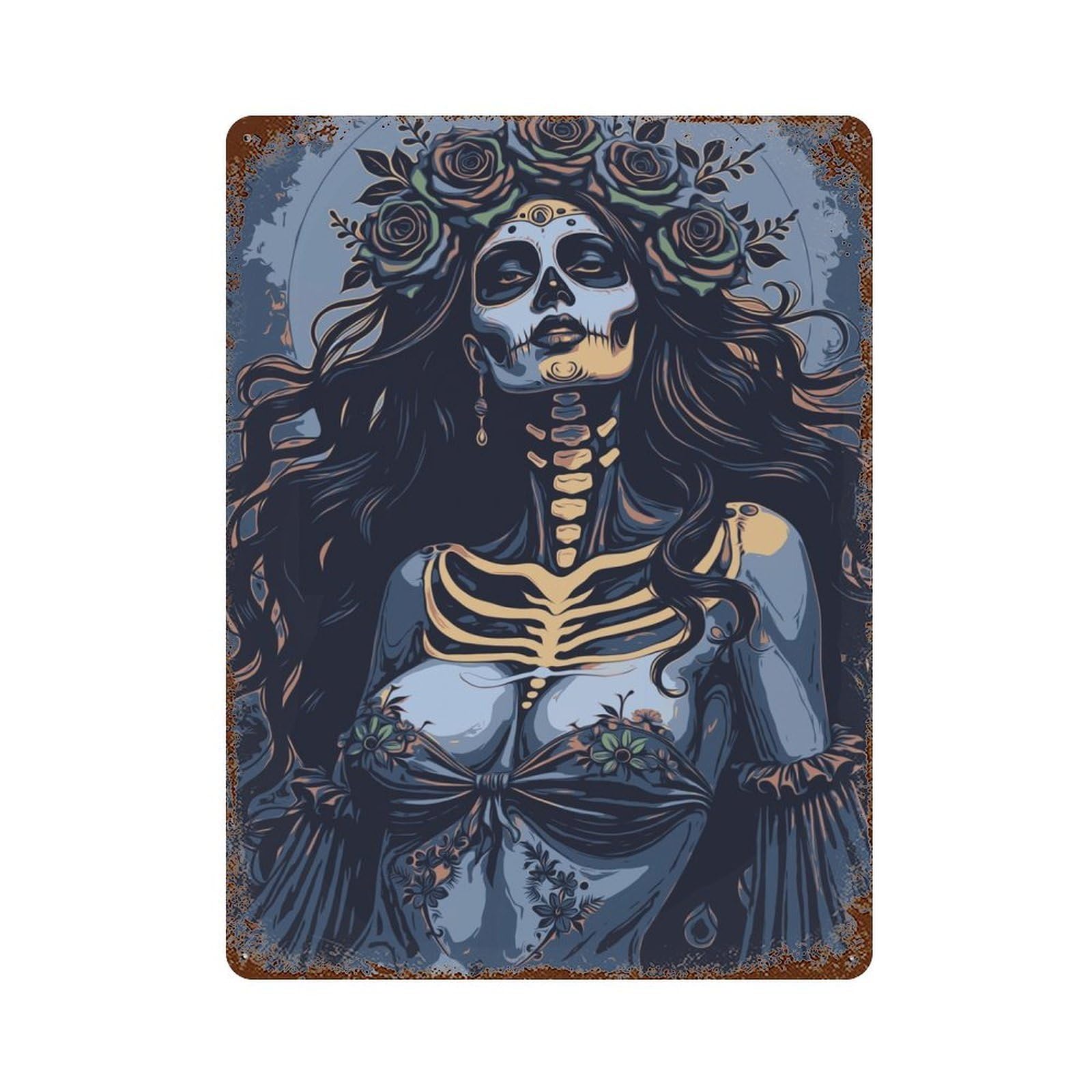 Day of The Dead Woman Retro Metal Sign 15.7"x11.8", for Pub, Kitchen And Man Cave Decor, Retro Wall Decor