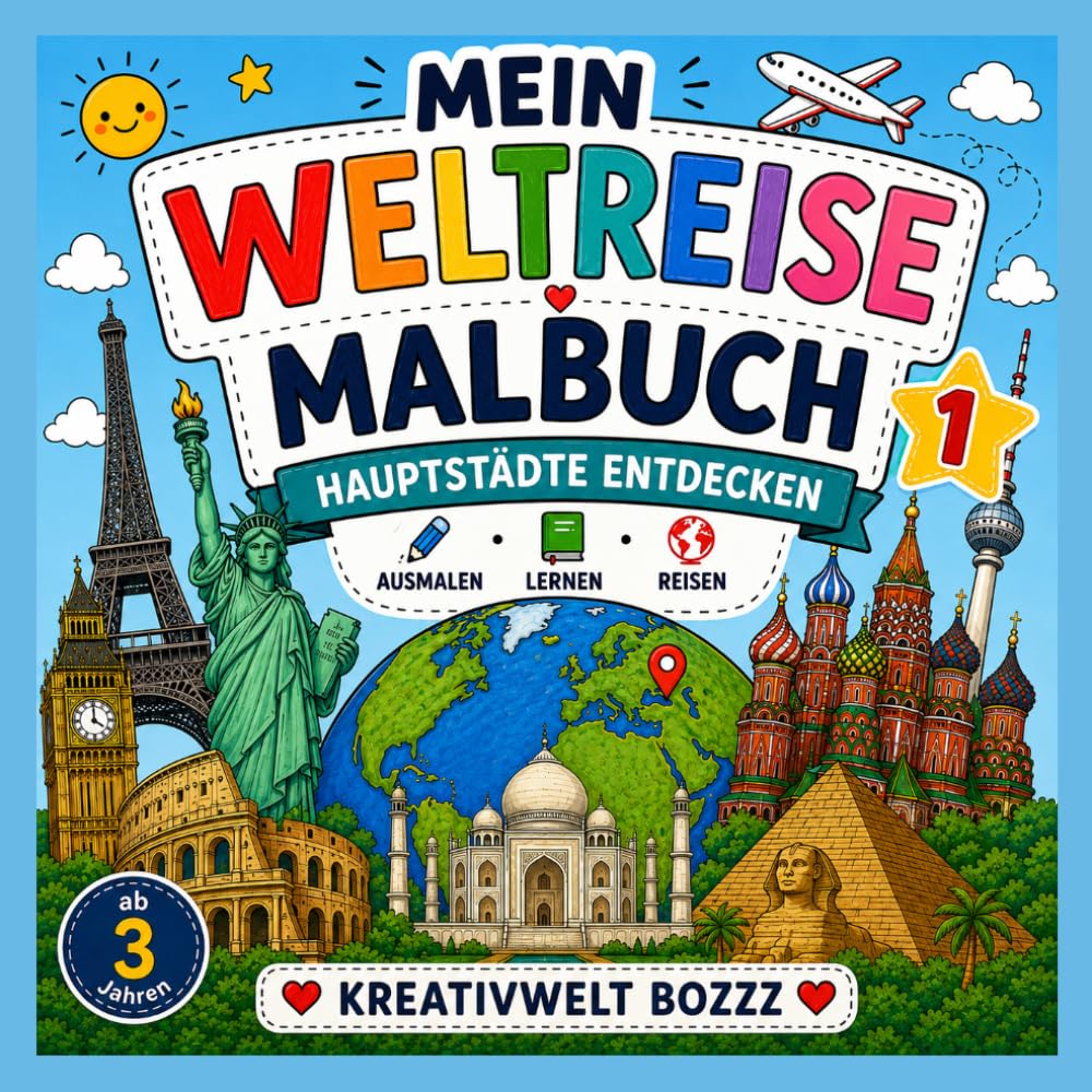 Hauptstädte Malbuch für Kinder Entdecke die Welt mit berühmten Städten & Sehenswürdigkeiten: Ausmalspaß mit den schönsten Hauptstädten der Welt – ... mehr | Lernen • Entdecken • Kreativ sein