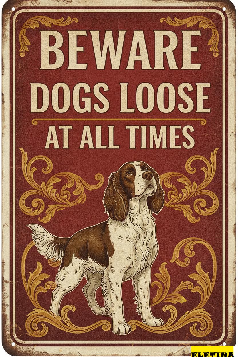 Dogs Loose English Springer Warning Tin Sign, 8x12 Inch